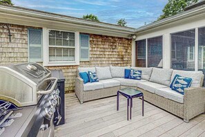 Terrace/patio - Spacious house close to town and beach with AC, W/D, games, deck, & grill (Dennis Port)