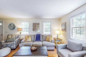 TV, offices - Dog-friendly home with enclosed yard & firepit - near Rail Trail & beaches (Eastham)