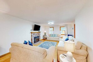 TV, fireplace, offices - Our House in West Falmouth | House in Falmouth with private beach access (Falmouth)