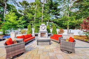 Terrace/patio - Modern home with dog-friendly yard, private pool/hot tub, pickleball & fast WiFi (Mashpee)