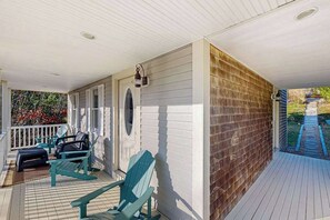 Terrace/patio - Spacious home close to Peters Pond Beach with porch, AC, W/D, & water view (Sandwich)