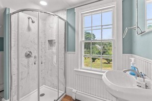 Shower, hair dryer, towels - Grand home with historic charm, game room & spacious outdoor living spaces (South Dennis)