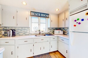 Fridge, microwave, oven, stovetop - Dog-friendly coastal home steps from beach with grill, firepit, & washer/dryer (Wareham)