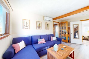 TV, offices - Dog-friendly coastal home steps from beach with grill, firepit, & washer/dryer (Wareham)