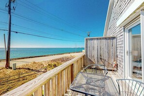 Terrace/patio - Oceanfront, 2nd-floor condo with amazing view - steps to beach, near town/trails (Provincetown)