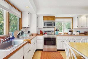 Fridge, microwave, oven, stovetop - Serene private home w/ large deck & yard on conservation land (Oak Bluffs)