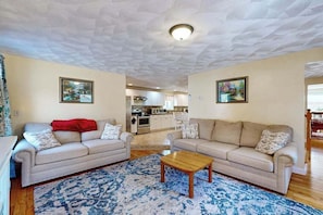 TV, offices - Charming coastal home with sunny rooms, private backyard, & walk to beach (Wareham)