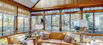 Dog-friendly, hilltop home near the beach with hot tub, firepit & gorgeous porch