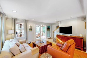 TV, offices - Dog-friendly, hilltop home near the beach with hot tub, firepit & gorgeous porch (Truro)