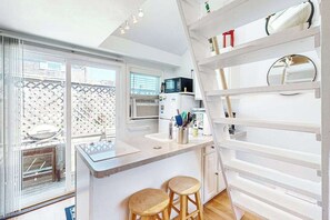 Fridge, microwave, stovetop, coffee/tea maker - Loft-style condo with private deck - near Truro Beach/Dune Shacks (Provincetown)