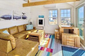 TV, fireplace, offices - Peaceful Beachfront Cottage with Bay Views: near town, bike trails & dune walks (North Truro)