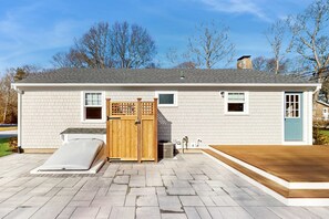 Terrace/patio - Peaceful Maravista escape with AC, W/D, yard, walk to Great Pond, & breezy charm (Falmouth)