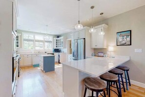 Private kitchen - 2-story home near Crystal Lake with partial views, deck, grill, outdoor shower (Oak Bluffs)