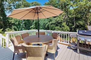 Outdoor dining - North Falmouth House: Near Beach, Fire Pit, & Dog-Friendly! (North Falmouth)