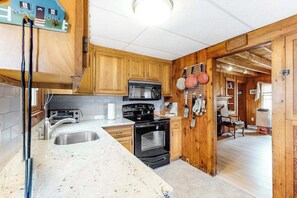 Fridge, microwave, oven, stovetop - Two-story home with beach access, sunroom, fast WiFi, washer/dryer, & partial AC (West Yarmouth)