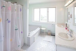 Shower, towels - Revival-style canalfront home with private pool, two docks, beach access & views (Virginia Beach)