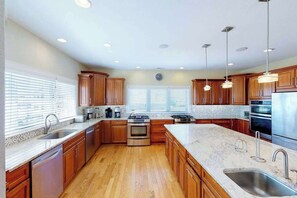 Fridge, microwave, oven, stovetop - Oceanfront home w/elevator, private outdoor pool & hot tub - wedding-friendly (Virginia Beach)