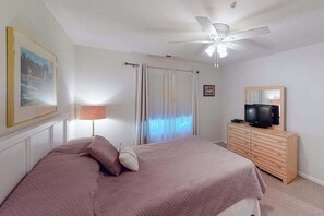 Desk, iron/ironing board, WiFi, bed sheets - 1st-floor Seaside condo 1 block from beach with pool & private deck (Virginia Beach)