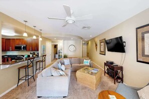 TV, offices - 2nd-floor bay- & ocean-view condo with balcony, outdoor pool, grills & gym (Virginia Beach)