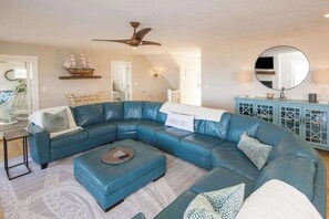 TV, fireplace, offices - Oceanfront home with private pool, crow's nest deck, game room & fireplace (Virginia Beach)