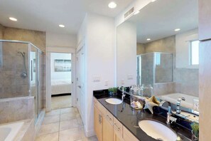 Shower, towels - Three-story home with private pool, elevator, private W/D, and central AC (Virginia Beach)