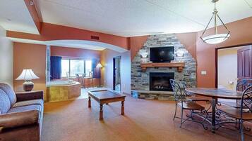 TV, fireplace, offices