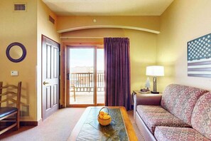 TV, offices - Riverside resort studio with balcony (Wisconsin Dells)