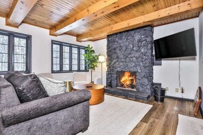 TV, fireplace, offices - Designer cottage on Statenaker Lake with dock access, trails, & Norwegian Sauna (Lac Du Flambeau)