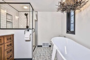 Shower, towels - Designer cottage on Statenaker Lake with dock access, trails, & Norwegian Sauna (Lac Du Flambeau)