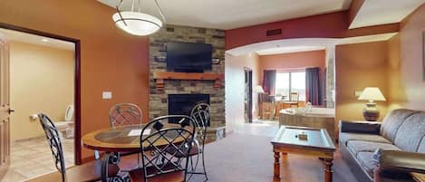 TV, fireplace, offices