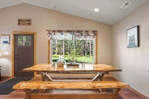 Dining - Inviting dog-friendly cabin with hot tub, fireplace, patio, grill, central AC, & W/D (Conover)