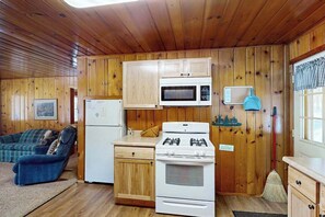 Fridge, microwave, oven, stovetop - Lakeview cabin with dock access, kayaks, row boat, firepit & year-round fun (St. Germain)