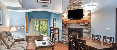 TV, fireplace, offices