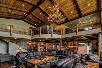Plush lakefront lodge with private dock, high-speed WiFi, & game room