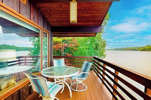 Outdoor dining - Lakefront home on South Two Lakes with lake views, lake access, firepit, & dock (Lake Tomahawk)