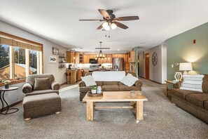TV, fireplace, offices
