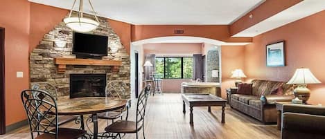 TV, fireplace, offices
