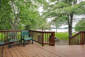 Terrace/patio - Lakefront home with private dock, firepit, playground & lake views (Eagle River)