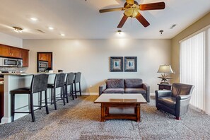 TV, offices - Lakefront condo at Delton Grand with pools & beach access (Wisconsin Dells)