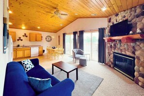 TV, fireplace, offices - Lakefront Condo | Dog-Friendly + Beach Access (Wisconsin Dells)