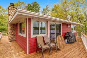 Terrace/patio - Updated home on private lake, two fireplaces, WiFi, W/D, & AC (Eagle River)