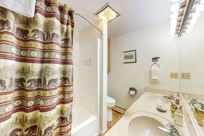 Shower, hair dryer, towels - Charming Lakeview cabin w/ dock, fire pit, gas grill, & WIFI, Dogs-YES (St. Germain)