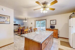 Dining - Dog-friendly lakefront home with a private beach, dock, firepit, & kayaks (Mercer)