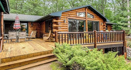 Lakefront log cabin on 3.5 acres with dock, gazebo & sunset views - dog-friendly