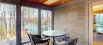 Lakefront home with private outdoor sauna, dock, firepit, wood fireplace & patio
