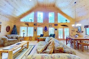 TV, fireplace, offices - Dog-friendly lakefront lodge with firepit, dock, & gas fireplace (Eagle River)
