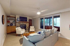 TV, fireplace, table football, offices - New listing - lakefront home with views, dock, fireplace, foosball, deck, & W/D (Eagle River)