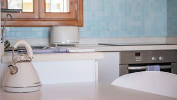 Fridge, microwave, oven, cookware/dishes/utensils