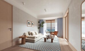 Suite, 2 Bedrooms, Garden View | Ruang tamu | 43 inci televisyen skrin rata dengan satelit 