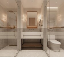 Shower, free toiletries, hair dryer, bathrobes